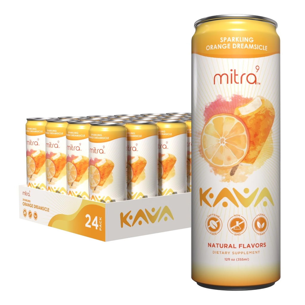 MITRA-9 Botanische Dranken - Oranje Dreamsicle Sparkling Kava Drink met Kava Wortel Extract - Mood Enhancer - Plantenbasis - Bevordert natuurlijke kalmte en helderheid (12 Fl. Oz) (24)