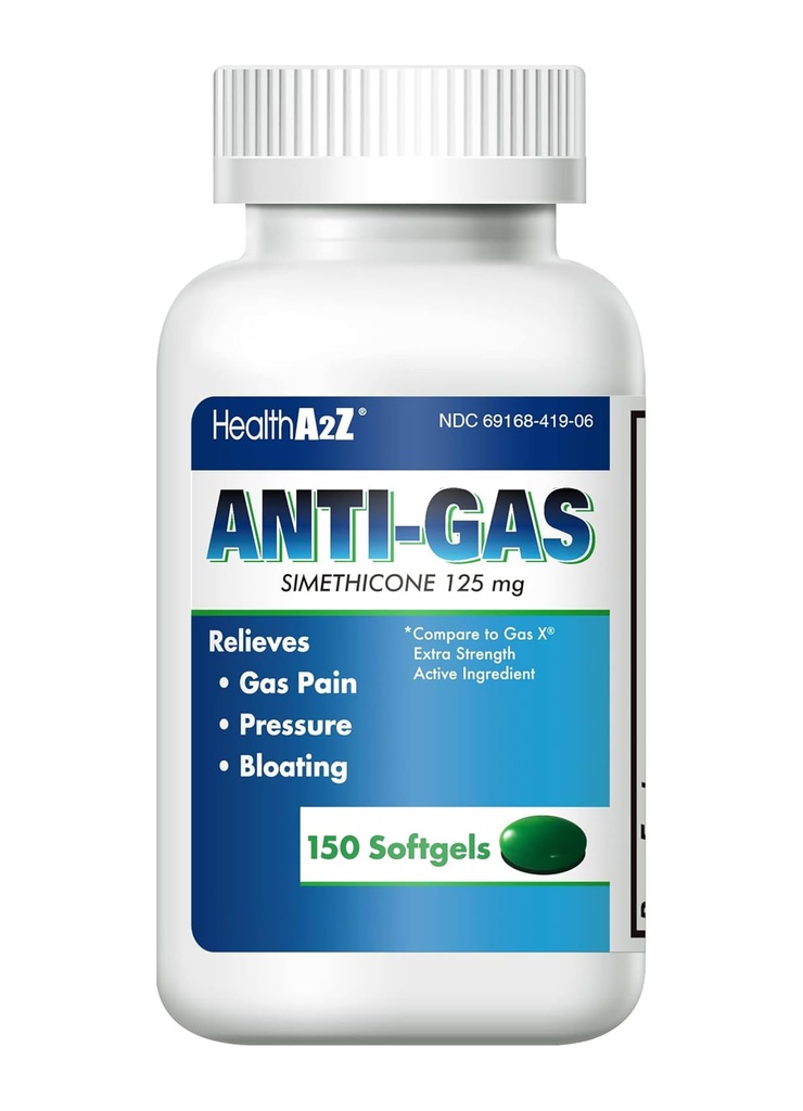 HealthA2Z® Gas Relief Siméthicone (125mg) Soulage de l'estomac et du gaz (150comptes (paquet de 1))