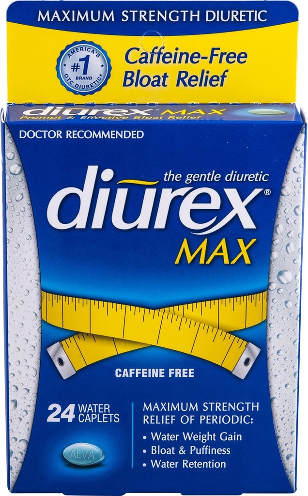 Diurex Max Water Caplets Cafeïnevrij - 24 Caplets, Verpakking van 2