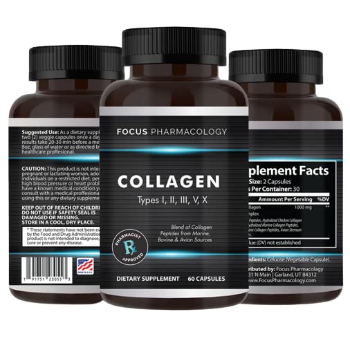 Ondersteuning voor collagen (type I, II, III, V, X) Avian Sternum Gehydrolyseerde collagen Skin Peptiden Collagen Ondersteuning met Hyaluronzuur + Proteïne Complex + Natural Supplement (180 Capsules)