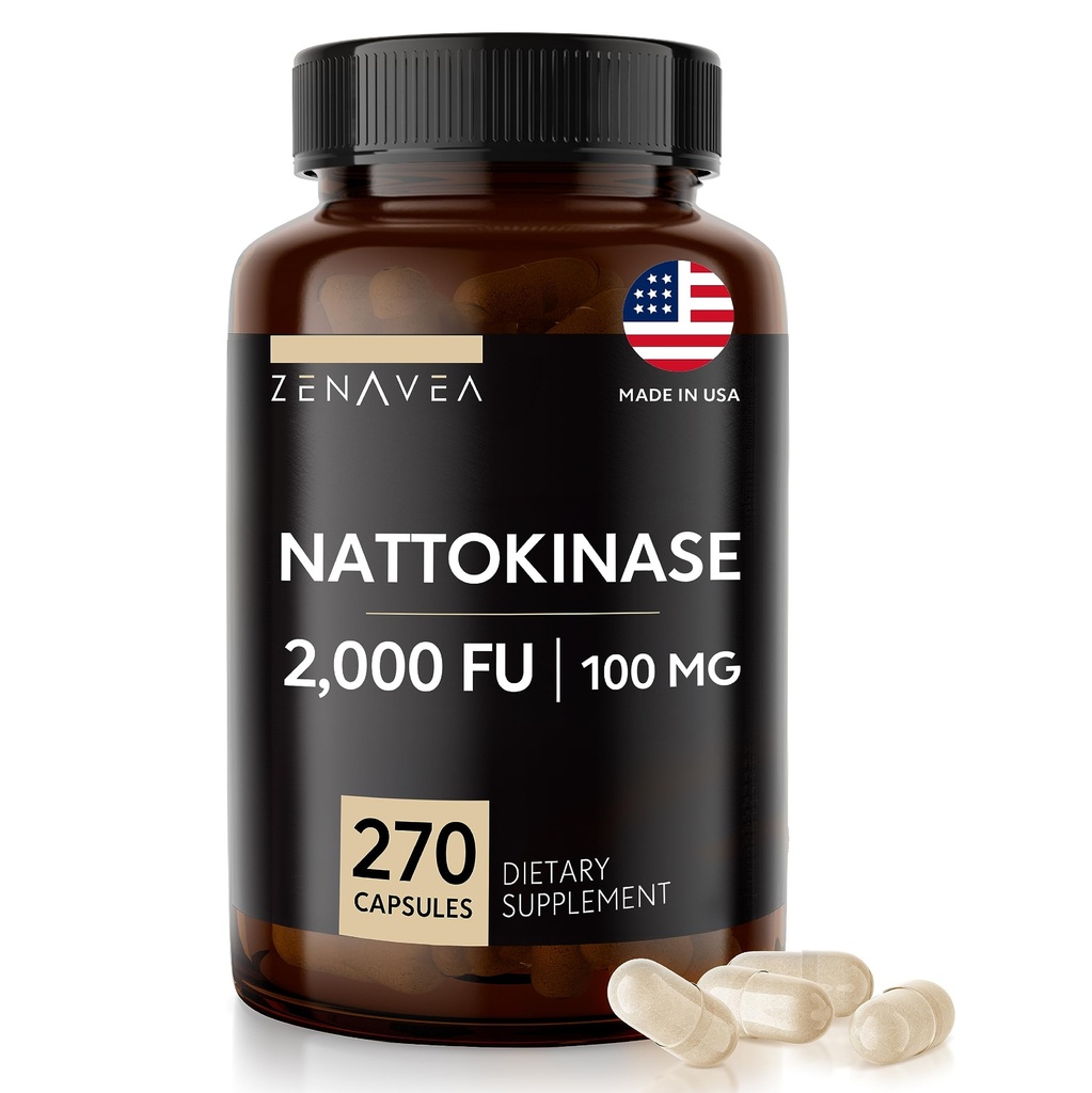 Supplément Nattokinase - 2000 UF d'enzyme - 270 Capsules de Nattokinase 100mg - Sans gluten, sans OGM, végétalien