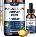 Triple Magnesium Complex Supplement-Magnesium Glycinate, Citrate, Malate Liquid Drops 500mg met Ashwagandha, L-Theanine, Vitamine B6 voor Kalmte, Stress Relief, Slaap, Spierondersteuning-Pineapple Flavor