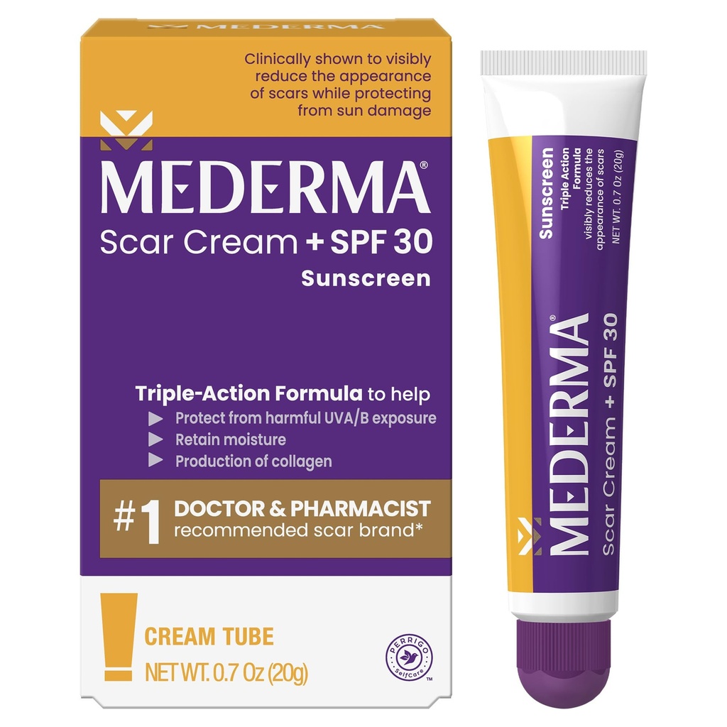 Mederma Scar Cream Plus SPF 30 - Geavanceerde littekenbehandeling, beschermt tegen zonschade, vermindert de verschijning van littekens van acne, brandwonden, chirurgie & letsel, 0,7 oz