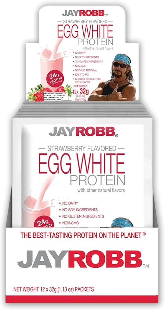 JayRobb Egg White Protein Powder, Low Carb, Keto, Vegetarisch, Glutenvrij, Lactosevrij, Geen Suiker Toegevoegd, Geen Vet, Geen Soja, Niets Kunstmatige, Niet-GMO, Best Proeverij (Individuele Packets, Aardbei)