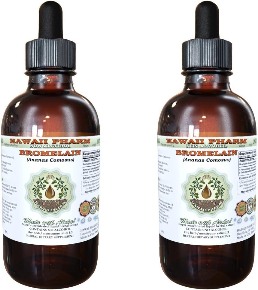Extrait liquide sans alcool bromélain (Ananas Comosus) en poudre séchée Glycérite Hawaii Pharm supplément naturel à base de plantes 2x4 oz