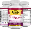 Simply Potent Peau et ongles Vitamines, 28 Ingrédient Anti-Aging Supplément naturel, Biotine 5000mcg pour les cheveux et ongles, Keratin et MSM pour la croissance des cheveux, Collagène et acide hyaluronique pour la peau, 60 comprimés