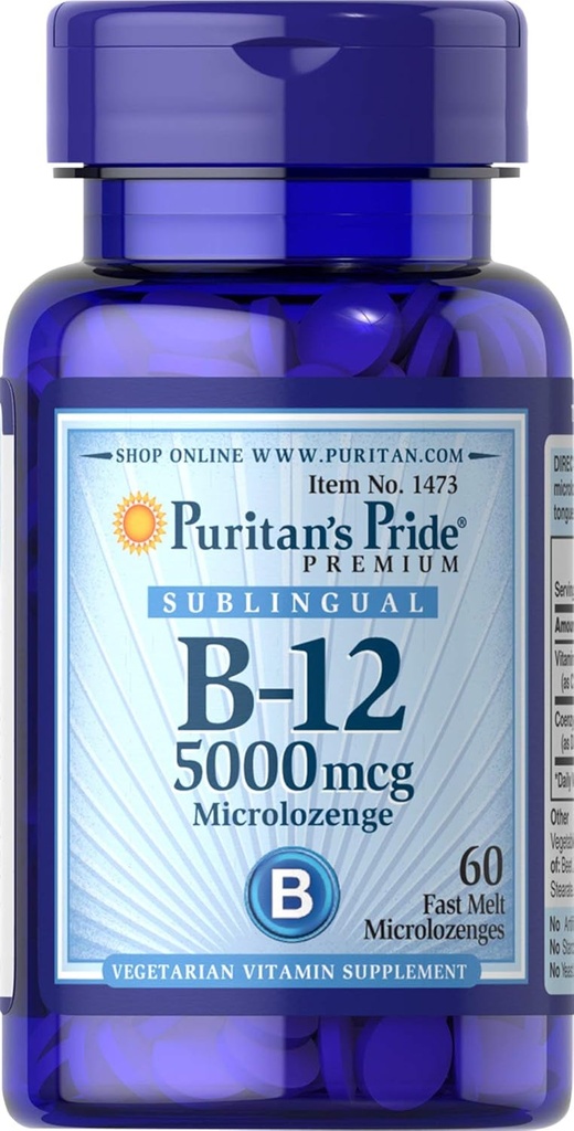 Puritanen trots vitamine B-12 helpt om voedsel om te zetten in energie* 5000 Mcg Sublingual- Microlozenges, 60 Count (Pack of 1)