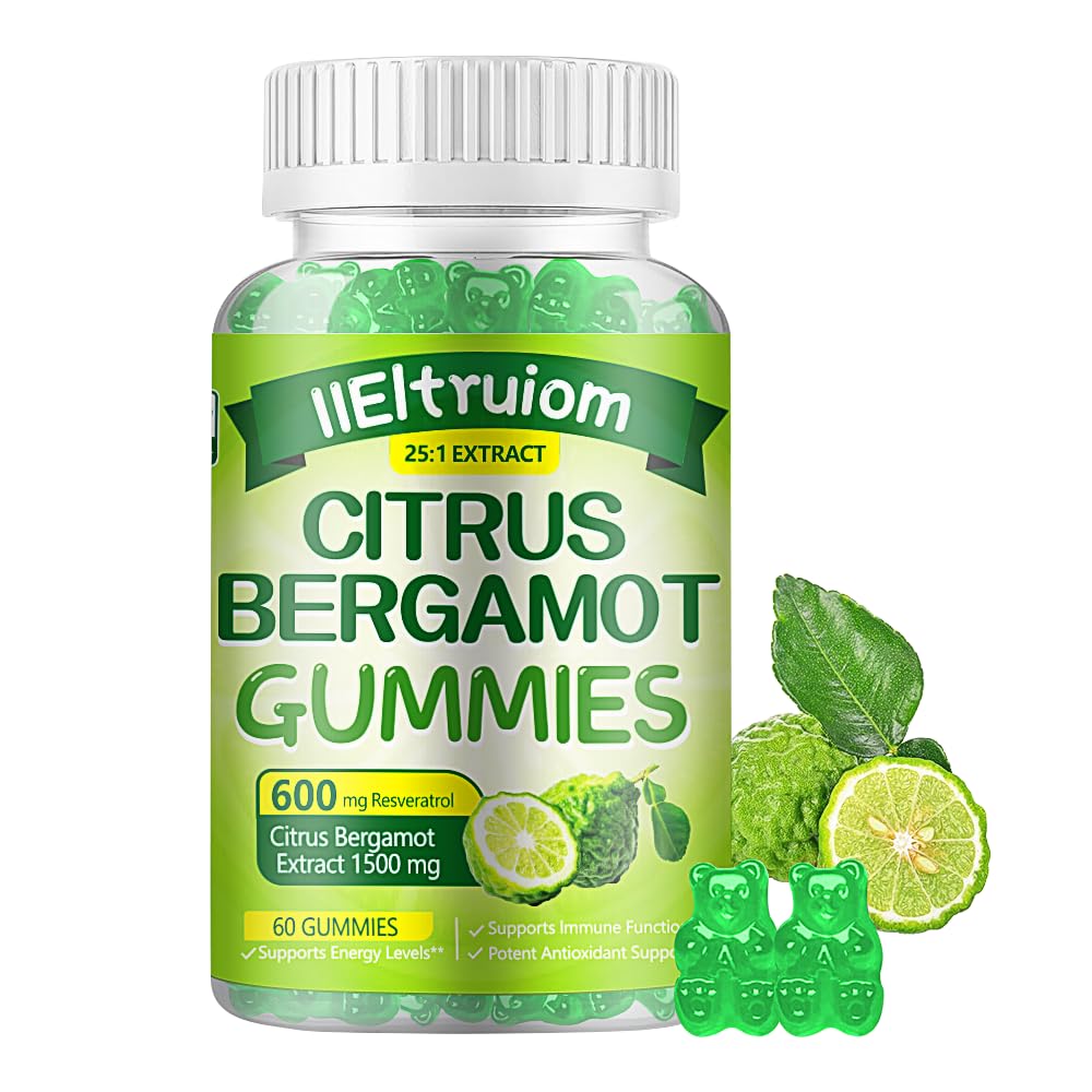 Citrus Bergamot 1500mg, Citrus Bergamot Gummies for Healthy Cholesterol, Bergamot Supplementen 25:1 Extract uit Italië Bergamot, Resveratrol & Niacin - Natural Vegan 60 Gummies