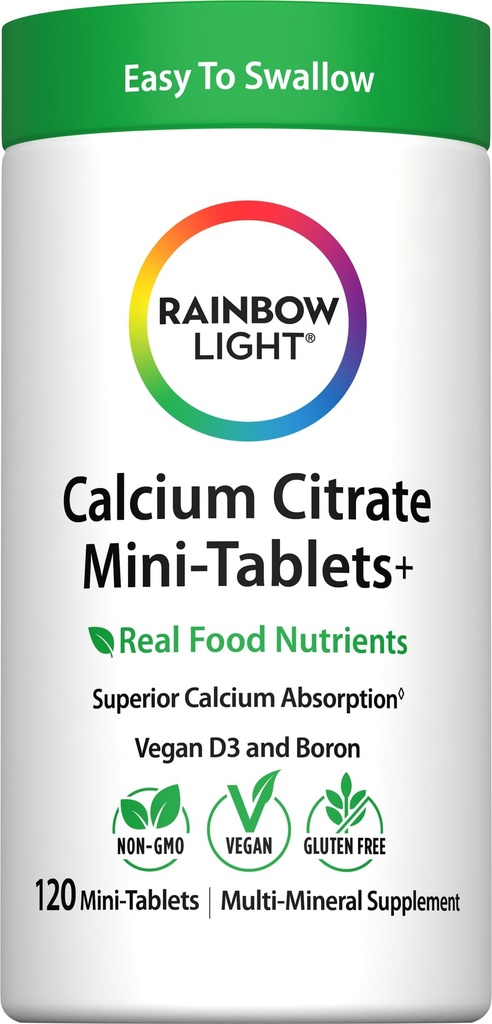 Rainbow licht calcium citraat tabletten met vitamine D, Dieetsupplement biedt high-Potency Bone Health Ondersteuning, met calcium en vitamine D, vegetarisch en glutenvrij, 120 Tellen