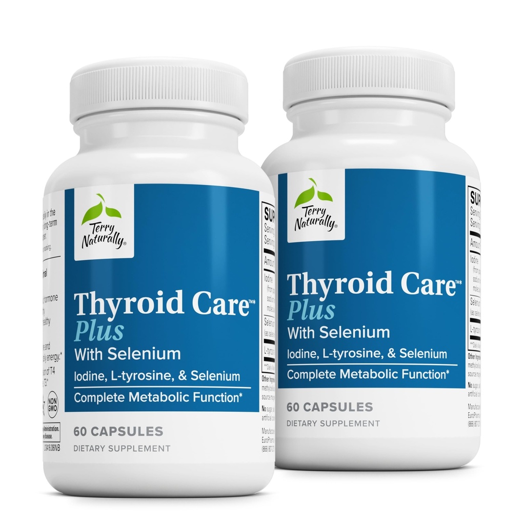 Terry Naturally Thyroid Care Plus - Supplement om de schildklier te helpen - Dieetsupplement voor energie en gezonde haarondersteuning - Supplement met L-tyrosine en Selenium - 60 capsules (2 verpakkingen)