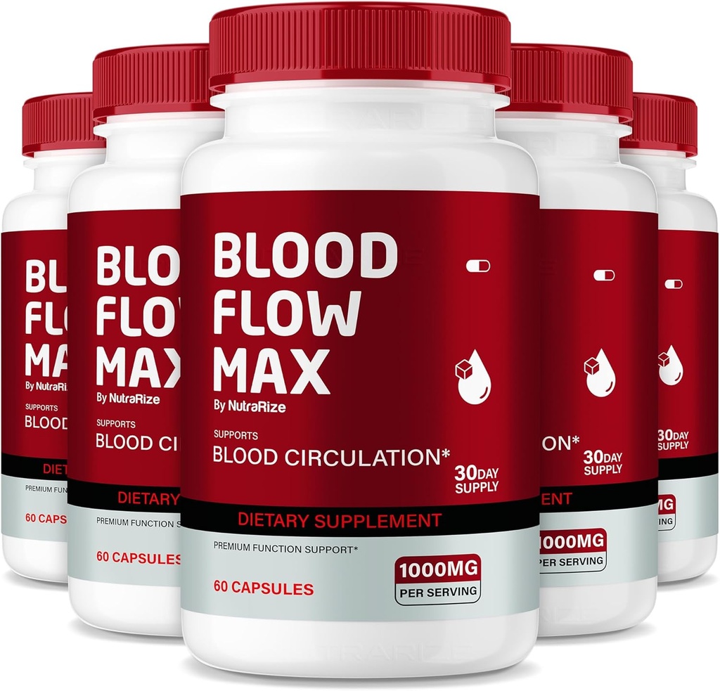 (5 Pack) Capsules de flux sanguin Max, Formule avancée de soutien sanguin Max, Supplément de force maximale pour la circulation sanguine saine, toutes les pilules naturelles pour la santé globale, examens (300 Capsules)