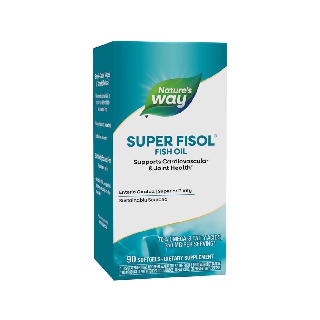 Nature's Way Super Fisol Visolie, Enteric Coated, Ondersteunt Cardiovasculaire en Joint Health*, Mega Potency Omega-3s, 90 Softgels (Verpakking mei Vary)