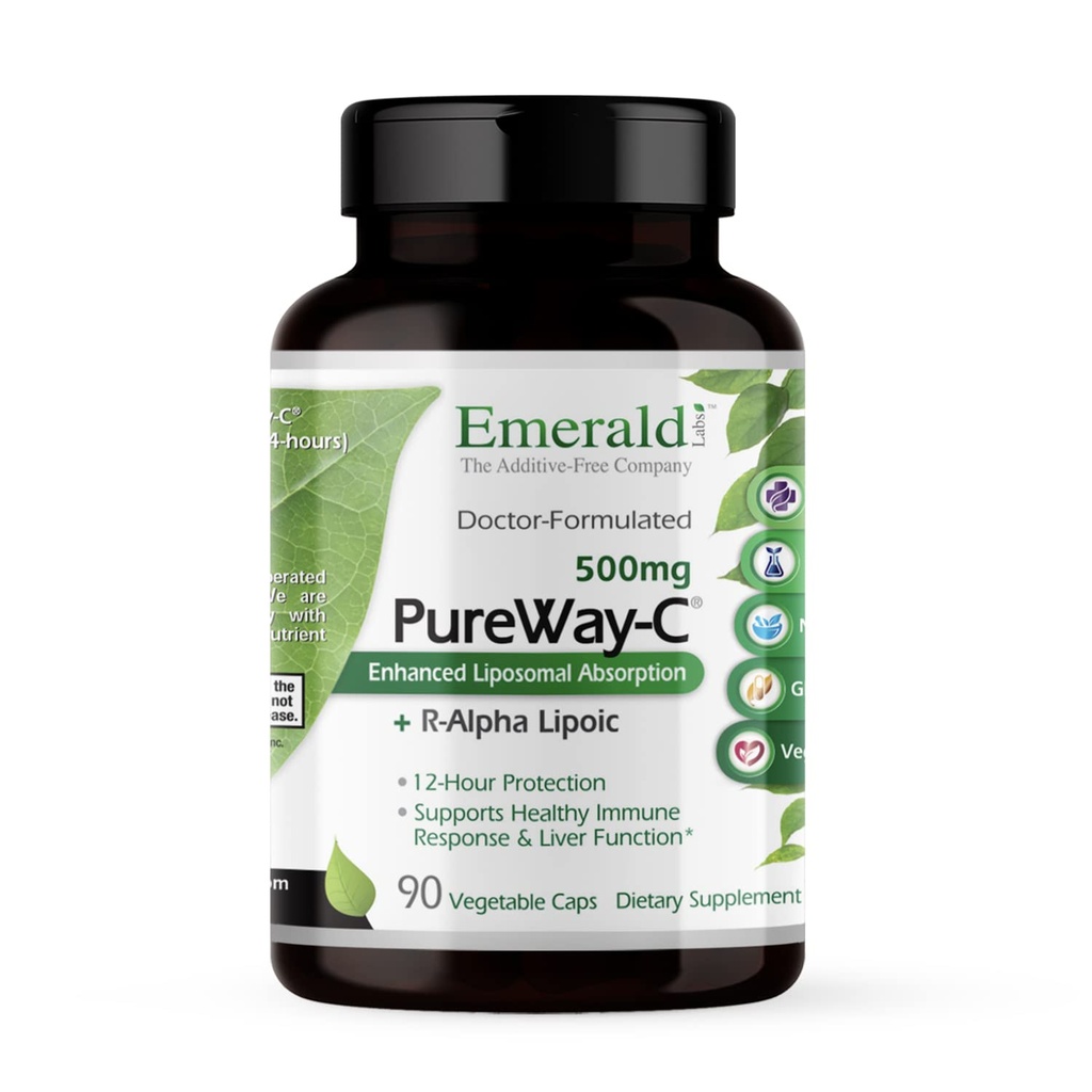 EMERALD LABS PureWay-C - Liver & Immune Support Supplement with R-Alpha Lipoic Acid* - Fast-Absorbing Vitamine C - 90 Plantaardige Capsules (45-Day Supply)
