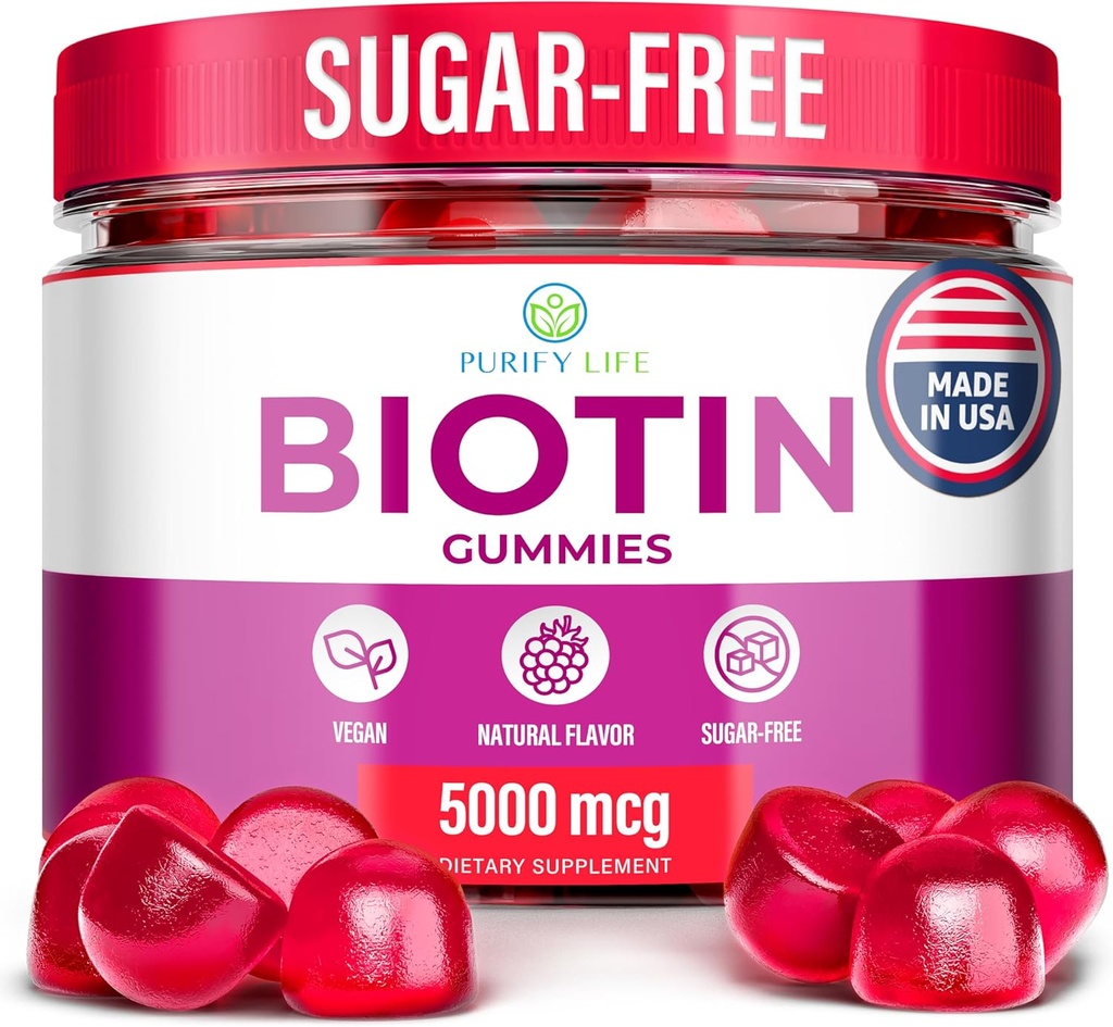 (Bulk - 120ct) Optimisateur de croissance des cheveux - Gommies de biotine végétalienne - Supplément de biotine savoureux pour les femmes et les hommes cheveux épais - croissance des ongles et renforcement pour les ongles brisés et la santé de la peau, sans gluten