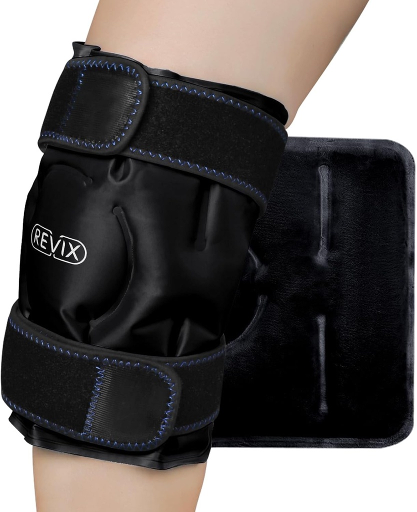 REVIX Ice Wrap voor Knie Ongemak, Herbruikbare Knie Ice Pack Wrap met koude compress therapie voor spierpijn, bevordert post-workout herstel, zachte Plush Lining, zwart