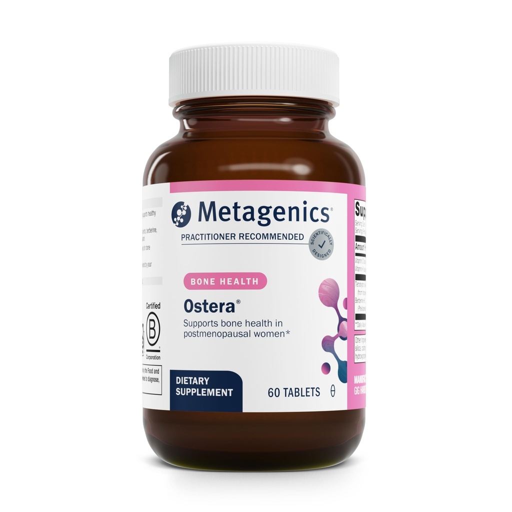 Métagène Ostéra - Remodelage sain des os* - Suppléments de soutien aux os pour les femmes* - avec vitamines D & K, chlorhydrate de berbère - Sans gluten - pour les femmes ménopausées - 60 comprimés