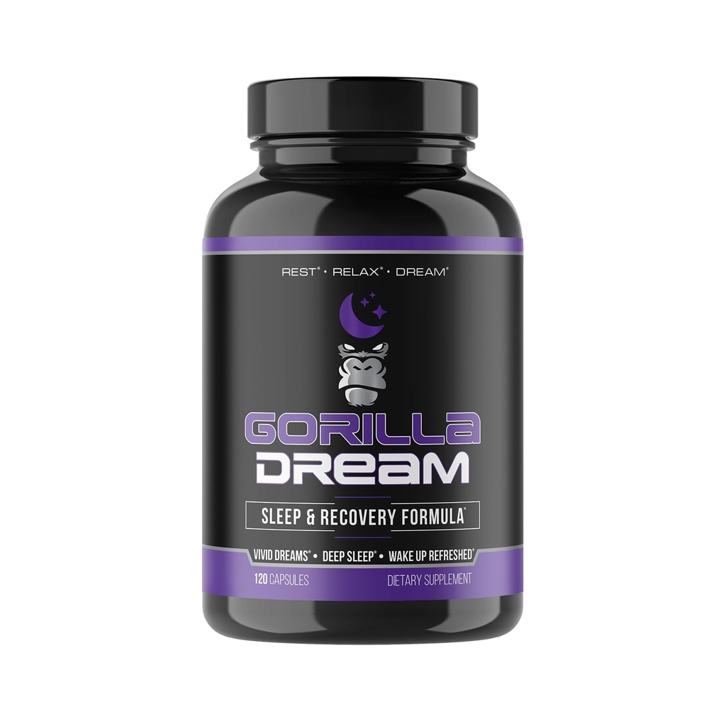 Gorilla Mind Dream Sleep Supplement (120 capsules) - Nootropic Infunded Comprehensive Sleep & Recovery Supplement - GABA, Melatonine, Valeriaanwortel, Magnesium, L-Theanine, Sensoril, Ashwagandha & Meer