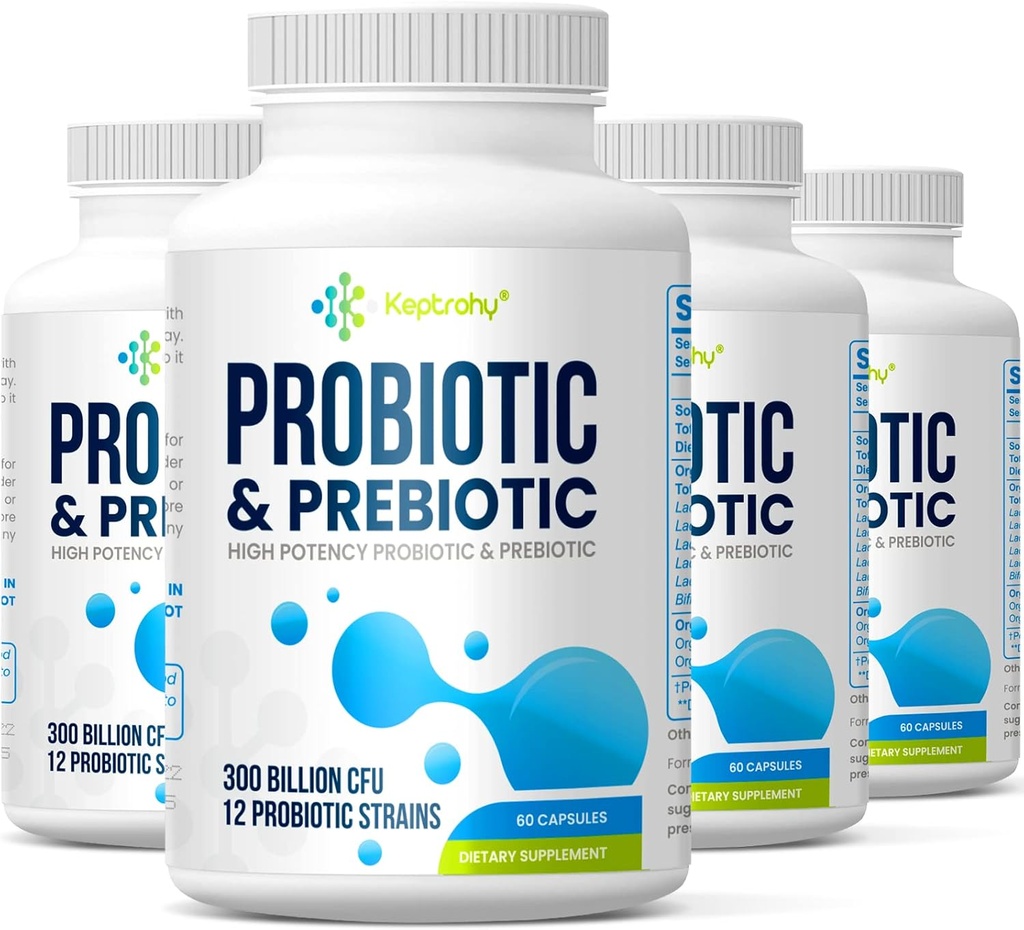 Probiotica voor vrouwen en mannen, 300 miljard CFU Probiotica uit 12 Strains Probiotica, Biologische Prebiotica Blend, Probiotische Supplement voor Gut Immune & Digestieve Gezondheid, Plank Stabiel, 240 Capsules