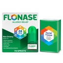 Flonase Allergie Relief Neusspray, 24-uurs Niet-Drowsy Multi-Symptoom Relief - 72 Sprays plus Bonus Pack van weefsels