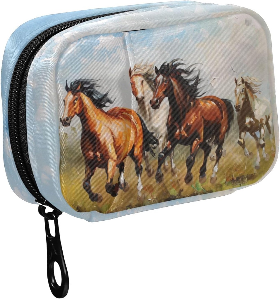 Fustylead Horses Galloping on The Grassland Oil Painting Pill Organizer Case with Zipper 2 Times A Day for Vitamin and Supplement, 7 Day Travel Organizer Medicine Case