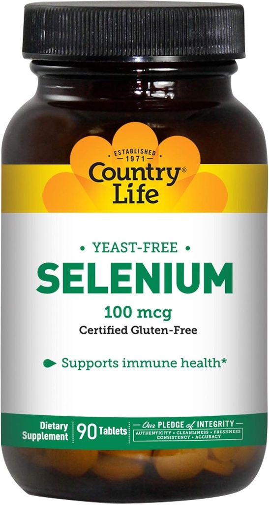 Country Life Selenium 100 mcg, Gistvrij - 90 tabletten