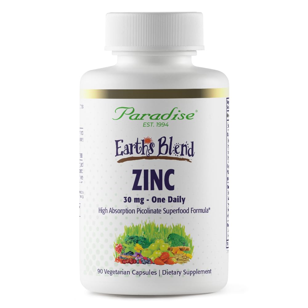 Suppléments de zinc aux herbes paradisiaques avec Picolinate et Natures C, pour support immunitaire, Super Potent, Ultra Pure, Sans gluten, Non-OGM, Vegan, 30 mg, 90 Capsules