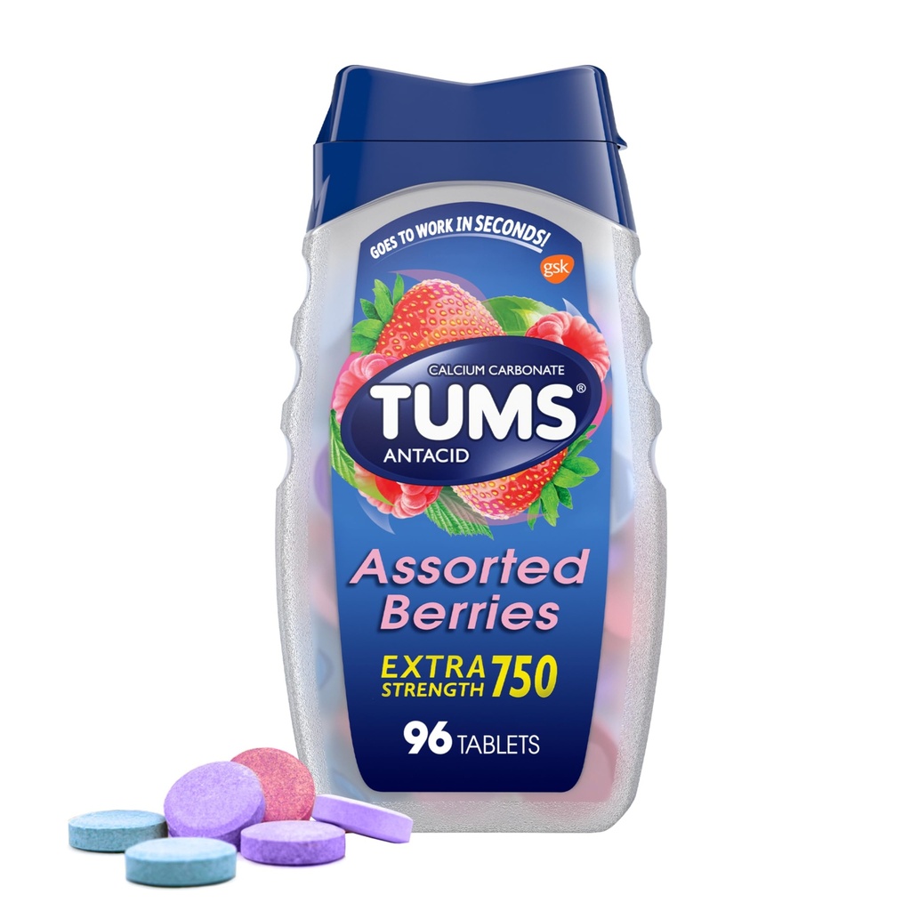 TUMS Extra sterkte Diverse Bessen Antacida tabletten voor Heartburn Relief, 96 telling