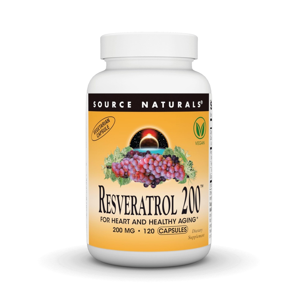 Source Naturals Resveratrol 200 mg pour le coeur et le vieillissement en santé - 120 capsules végétariennes