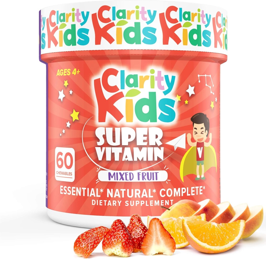 Clarity Kids Super Vitamine Multivitamine pour les enfants (Vitamine C, Vitamine D, et Zinc) Tous les aliments naturels pour enfants Immunissables Support (USA) Supplément de 60 pièces (30 jours)