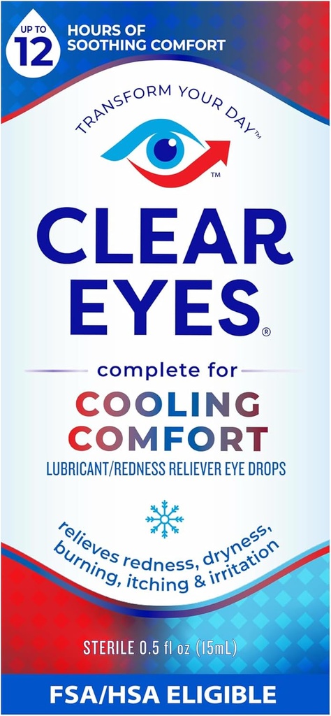 Yeux clairs Refroidissement Confort Relief gouttes oculaires, 0.5 Fl Oz