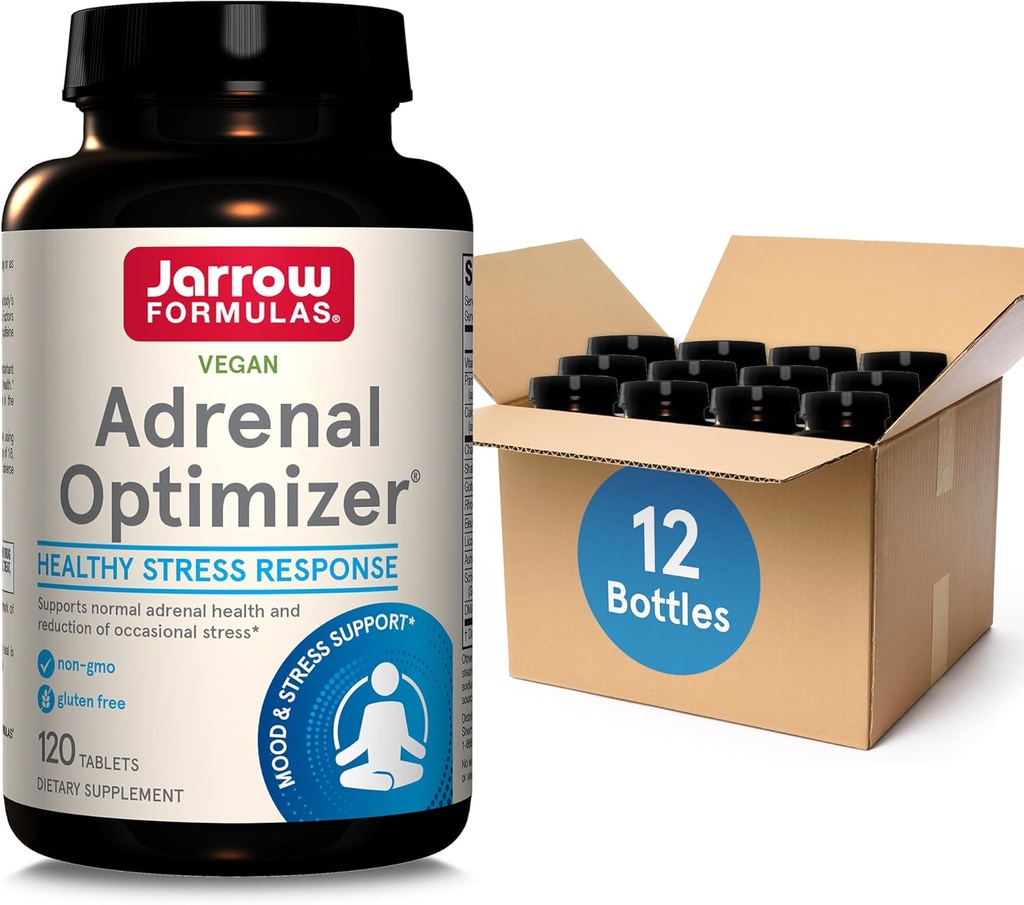 Jarrow Formulas Adrenal Optimizer met Ashwagandha, kamille en Schizandra Extract, Ondersteunt vermindering van Occasional Stress, 120 Vegan Tablets, 60 Day Supply(pack OF12)