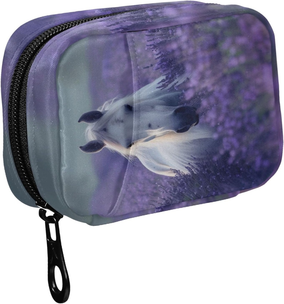 Fustyad Beautiful White Horse in Lavender Flower Field Pill Organizer en opslag Wekelijks met rits, verwijderbare pil Box Portable Medicine Organizer voor vitamine visolie supplement