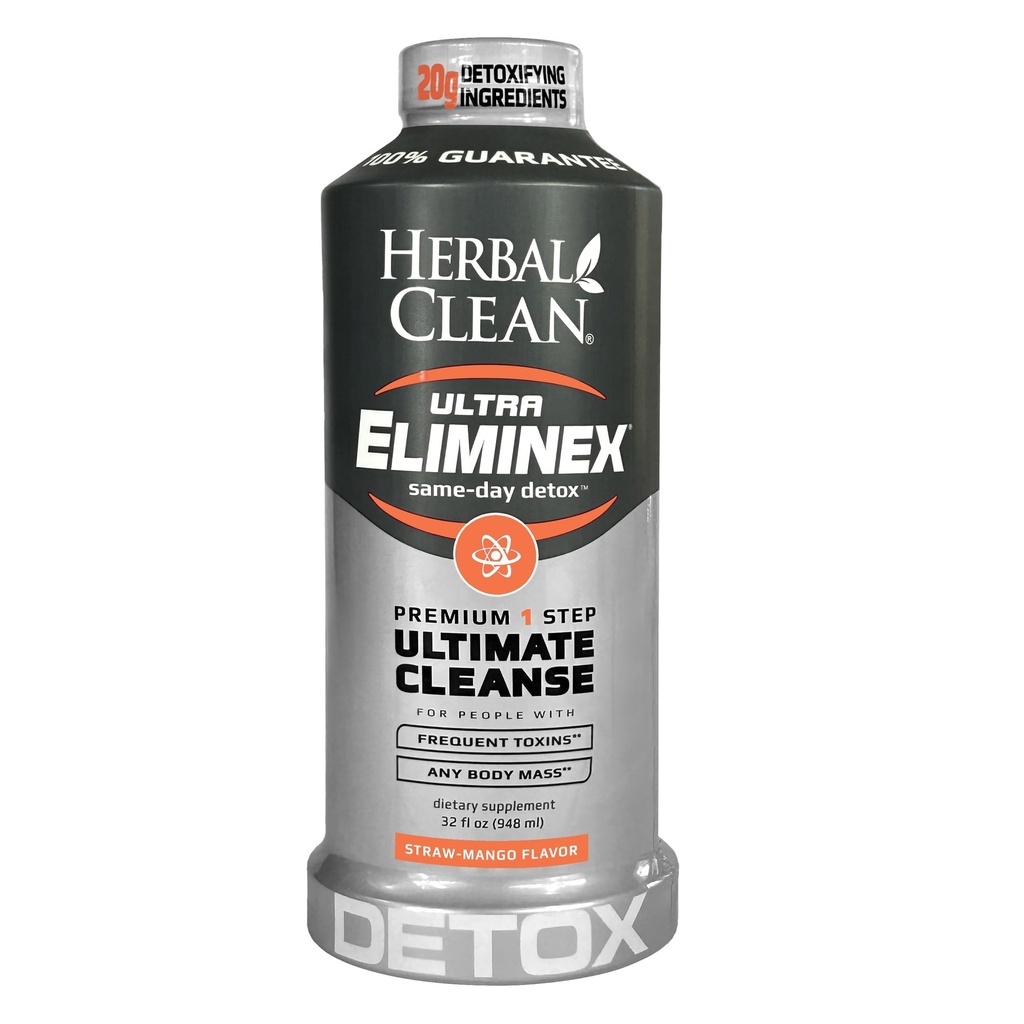 Herbal Clean Same Day Ultra Eliminex Detox Cleanse Drink* (32 fl oz) - Straw-Mango Smaak Volledig Lichaam Reinigen Detox Drank met Milk Thistle Seed* voor hoge toxine*, Vitamine B12 voor mannen & vrouwen