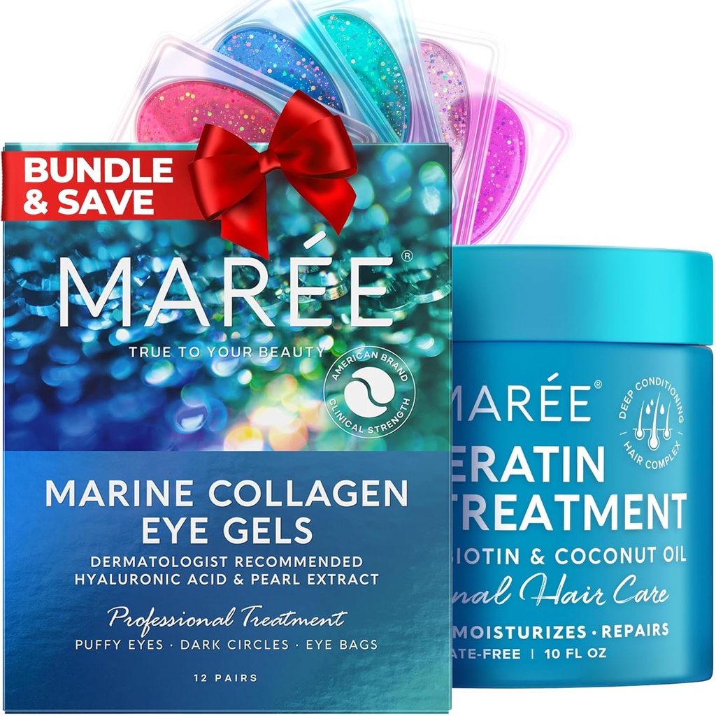 MAREE Complete Beauty Solution - Under Eye Gels & Hair Mask, Conditioner - Marine Collageen, Hyaluronic Acid, Coconut Oil & Keratine - Vermindert puffy Eyes & Dark Cirkels, Hydrating Fijn & Frizzy Haar