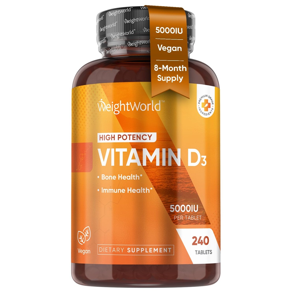 GewichtWorld Vegan Vitamin D3 5000 IE - afkomstig van Wild Harvested Lichen - Vitamine D Supplement van Bio available Cholecalciferol - 240 Vitamine D3 Tablets - Glutenvrij & Allergenenvrij