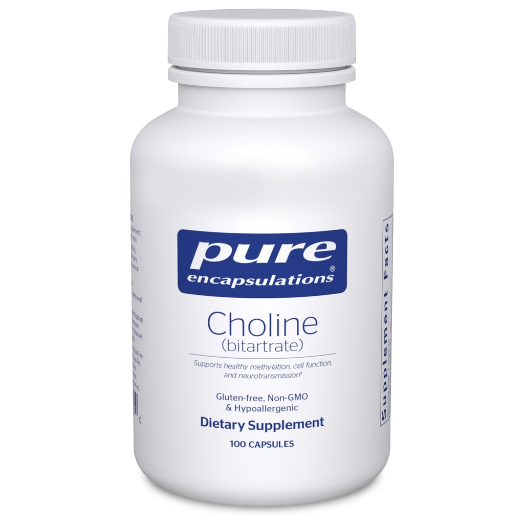 Pure Encapsulations Choline (Bitrate) - 275 mg Choline (Bitrate) - Ondersteunt Methylation, Brain Health & Cell Function* - Highly Bio available - Vegan & Non-GMO - 100 Capsules