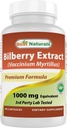 Meilleur Naturals Extrait de Bilberry 1000mg Capsule (non-OGM) soutient une vision saine, 90 Compte