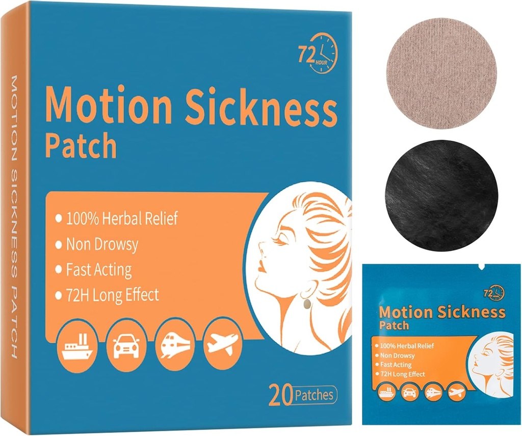 Zee- en bewegingsziekte Patches - Duizeligheid Vertigo & Misselijkheid Relief - Anti-Braken Bands voor volwassenen en kinderen - voor auto's Cruise Schepen Vliegtuig Treinbussen en andere vormen van verkeer Vervoer - 20 Patch
