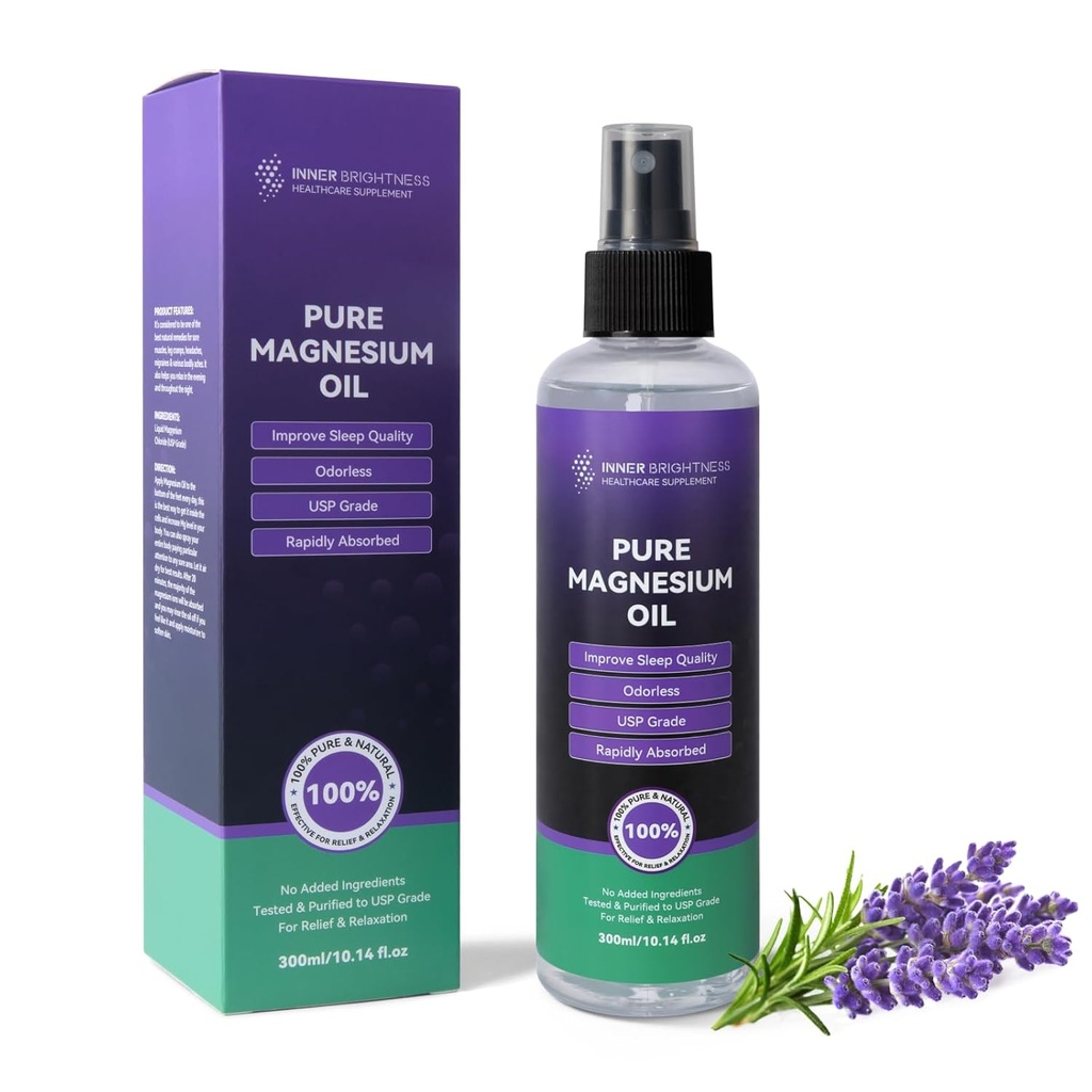 Magnesium Oil for Feet & Sleep, Pure Magnesium Oil Spray Biologische Natural Magnesium Spray - USP Grade Magnesium Supplement - Big 10oz, 100% Natural & Pure for Muscle & Skin Health