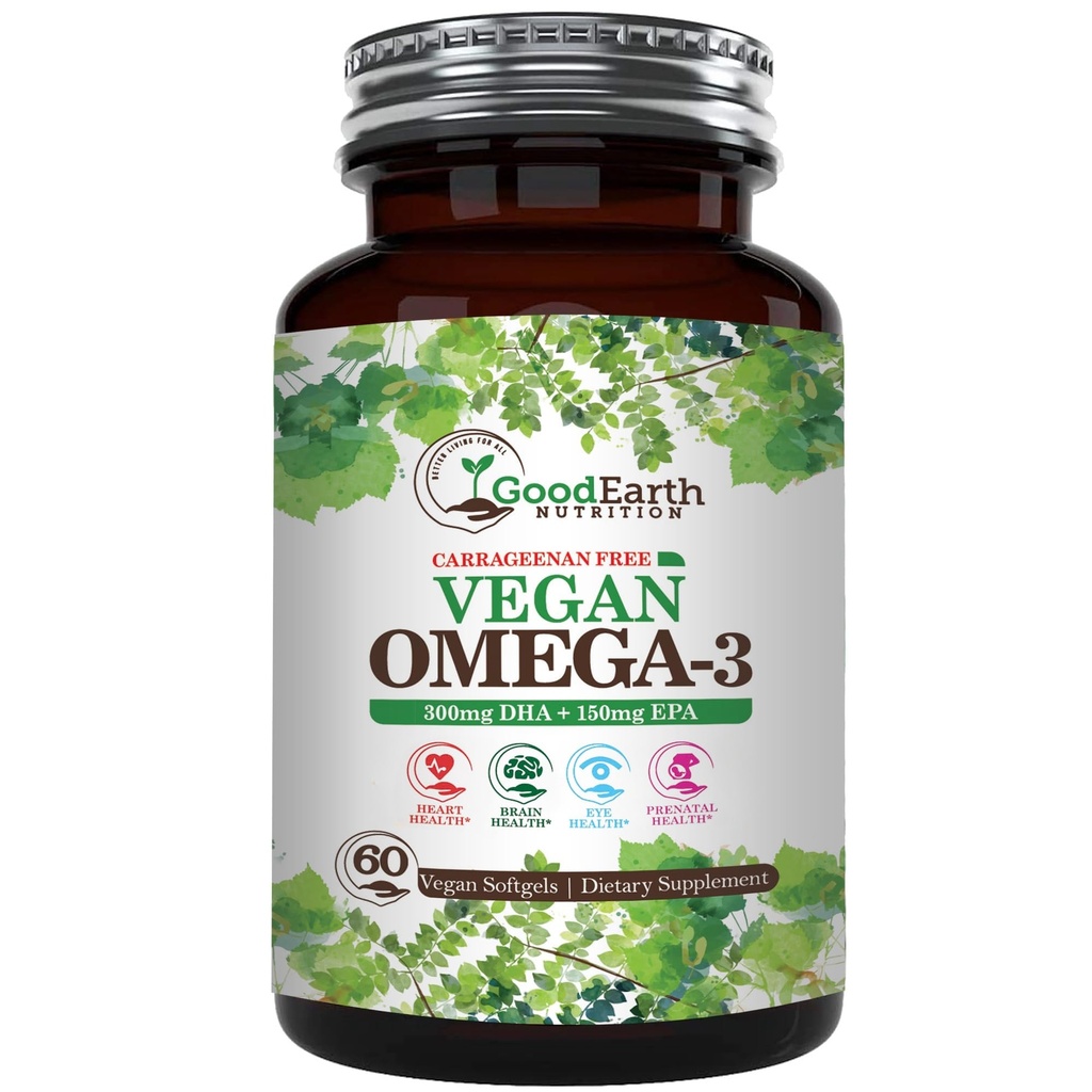 Vegan Omega 3 - Carragenan Free Plant Based Algal DHA/EPA- 60 Veggie Softgels - Ondersteunt hersenen, hart en prenatale gezondheid - essentiële vetzuren Supplementen