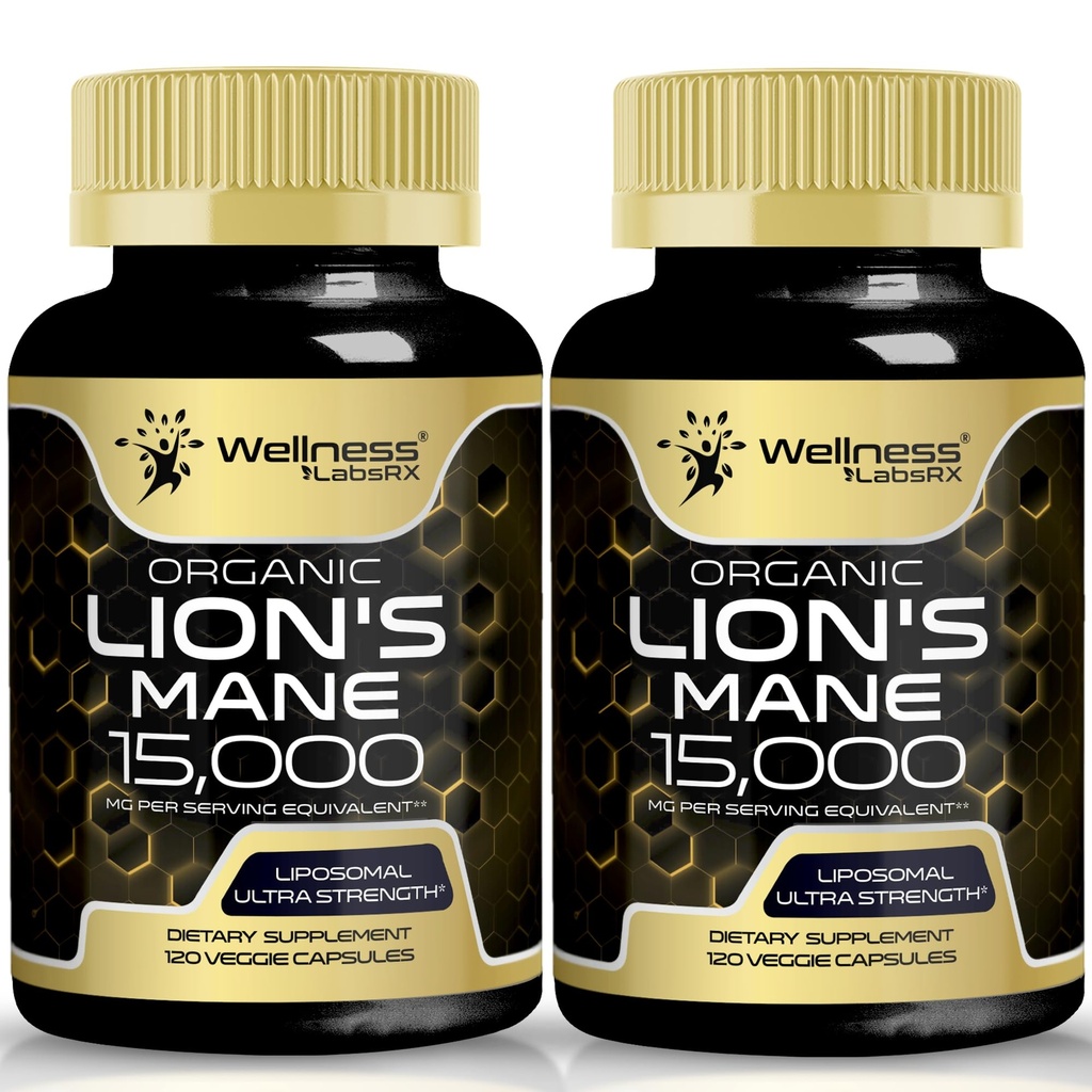 Lions Mane Supplement Capsules - 120 Telling - Mushroom Supplement, Hersensupplementen voor geheugen en focus, Lion's Mane Mushroom Capsules - Cognitive & Immune Support, Focus Supplement - 2 Pack