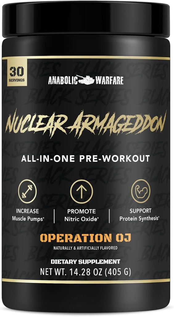 Anabolic Warfare Nuclear Armageddon Pre-workout Powder Pre-workout voor mannen en vrouwen met L-Citrulline, Beta Alanine Powder en Cafeïne (Orange Juice - 30 Servers)