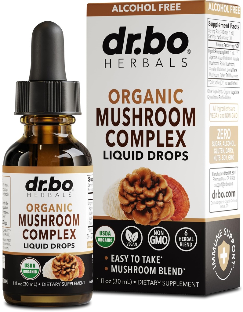 Organic Lions Mane Mushroom Complex - Paddestoel Supplement Liquid Drops Tinctuur voor Focus, Mist, Brain Health Supplementen - Vegan, Herbal Biologische Lion's Mane Paddestoelen, Reishi, Turkije Tail Extract 1oz