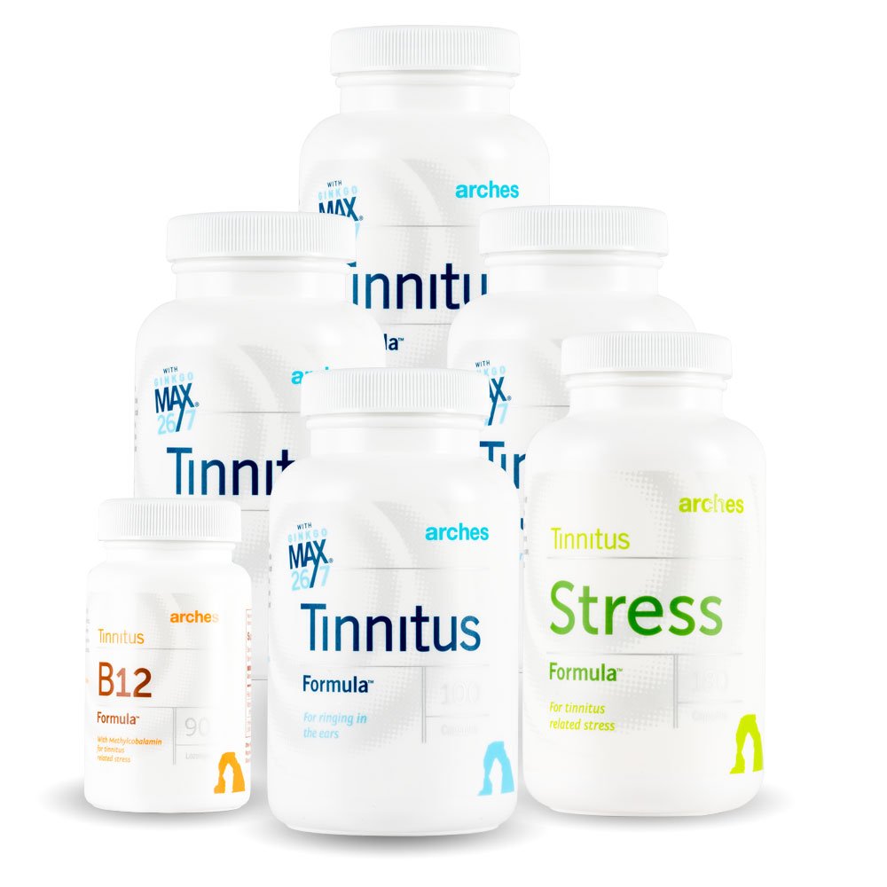 Arches Tinnitus Combo Pack - Nu met Ginkgo Max 26/7 - Natuurlijke Tinnitus behandeling voor verlichting van ringende oren - 6 flessen - 90 dagen levering