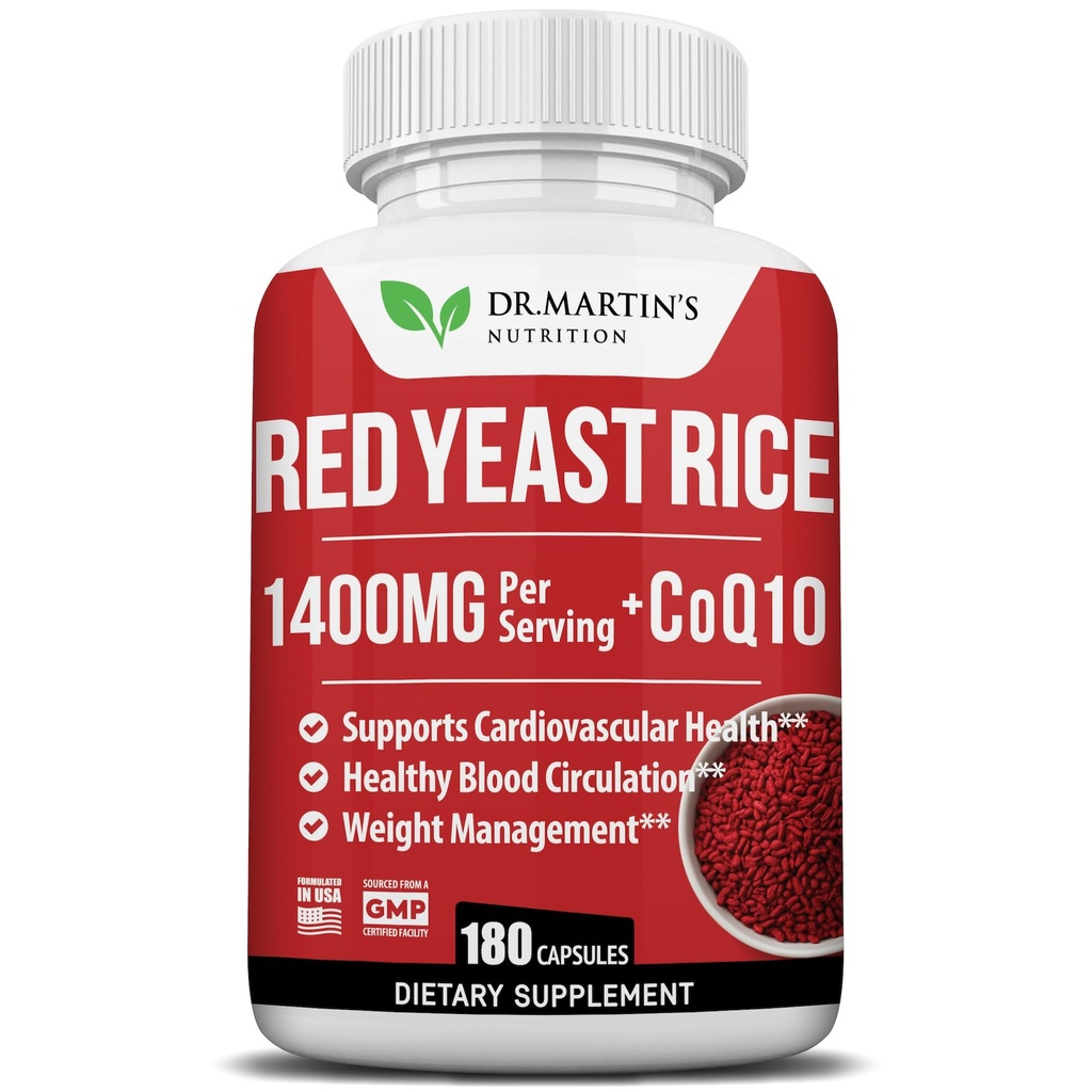 Red Yeast Rice Extract 1400mg Supplement 180 Telling Handhaaf gezonde Cholesterolniveaus Ondersteunt cardiovasculaire en bloedcirculatie voor gezond hart, spijsvertering, gewichtsmanagement en algehele gezondheid