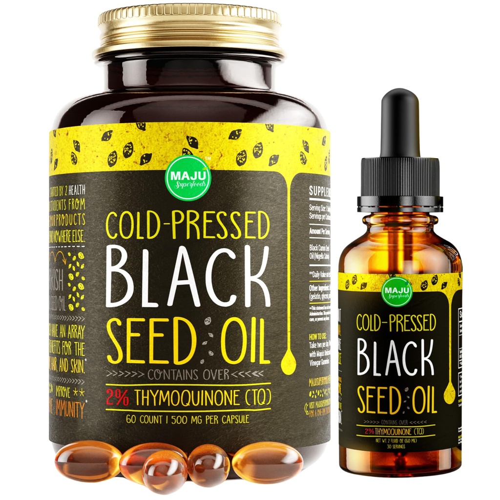 Maju Superfoods Black Seed Oil 2 oz en Black Seed Oil Capsules bundel