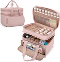 Yarwo Pillen Flessen Organisator Leeg, Dubbele Lagen Geneeskunde Reis Opslag Bag met 5 Aangepaste Dividers en afsluitbare Zippers voor Voorschrift flessen en Emergency EHBO Supplies, Roze