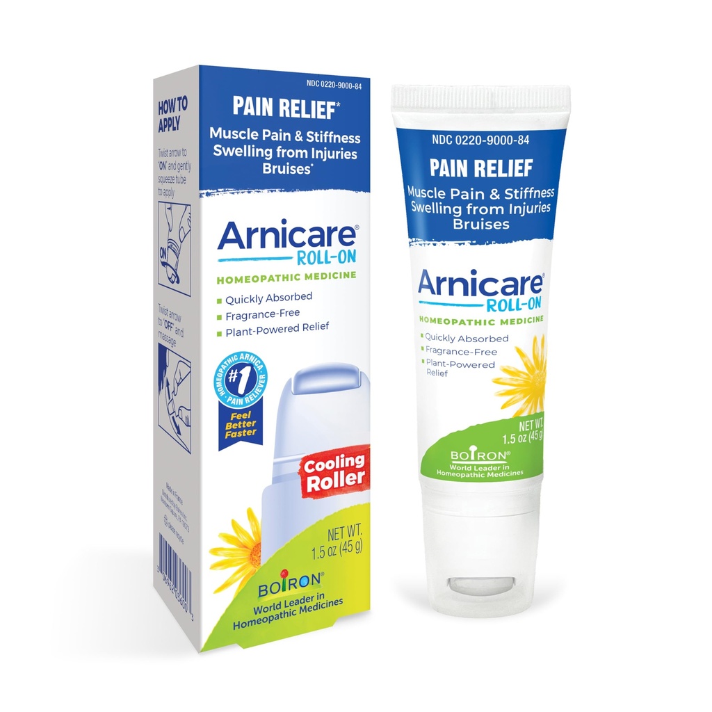 Boiron Arnicare Roll-On pour soulager la douleur articulaire, la douleur musculaire, la douleur musculaire et l'enflure des ecchymoses ou des blessures - Refroidissement du rouleau métallique et sans parfum - 1,5 oz