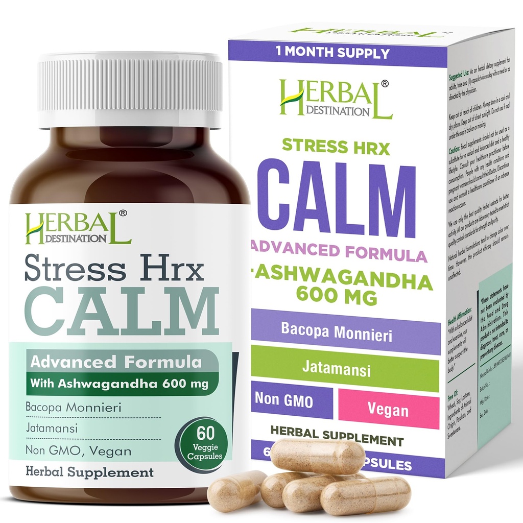 Stress Hrx, Ashwagandha Supplement Capsule, Herbal Destination Stress Relief - 60 Tellen