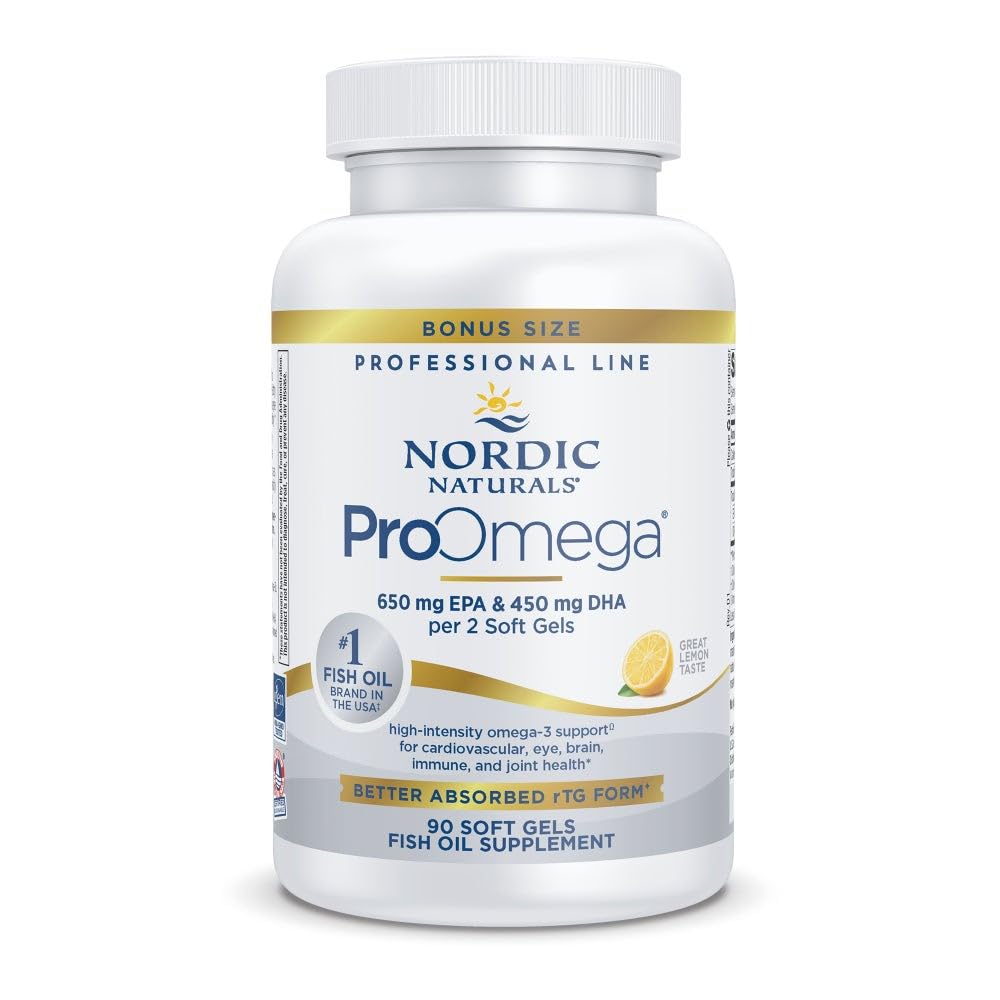 Nordic Naturals ProOmega, Citroensmaak - 90 Zachte Gels - 1280 mg Omega-3 - High-Potency Fish Oil with EPA & DHA - Promoot Hersenen, Oog, Hart, & Immune Health - Non-GMO - 45 Servers